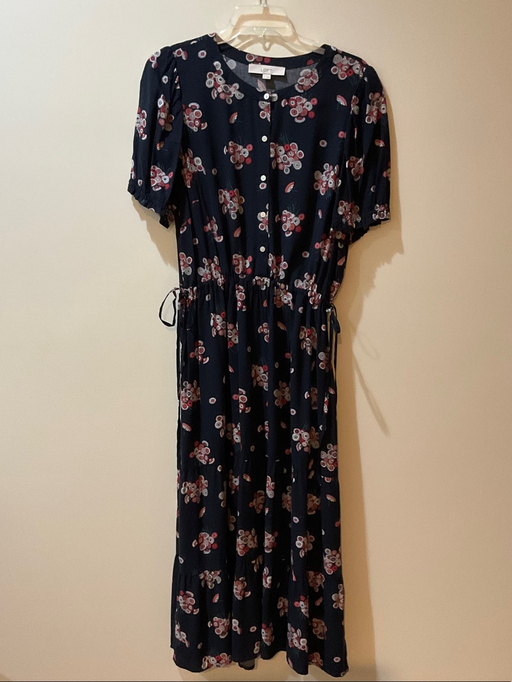 LOFT Navy Maxi Dress with Pink & Cream Floral Print